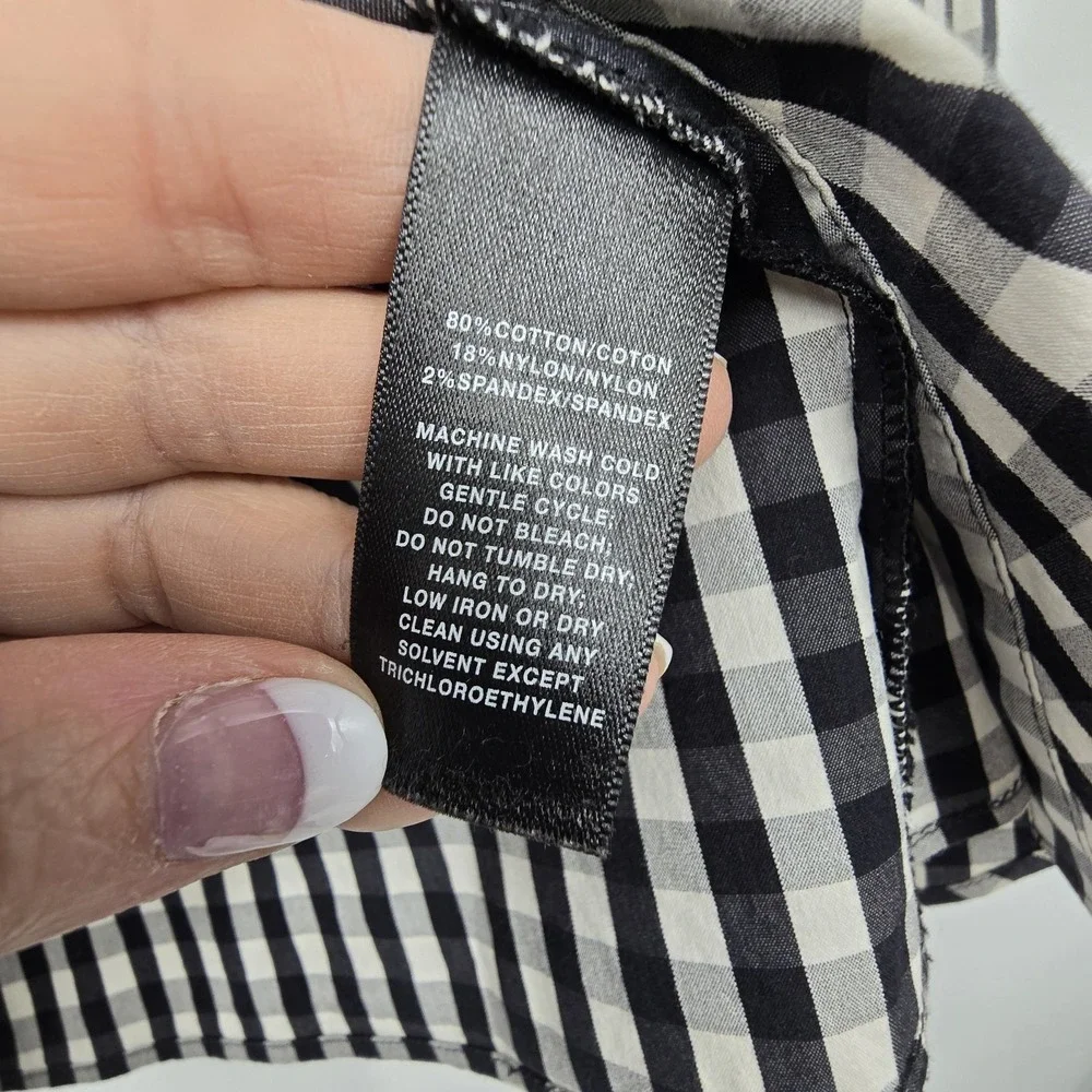 Lafayette 148 NY Leigh Gingham Check Shirt Womens Sz 8 Black White Preppy Picnic - Picture 10 of 13